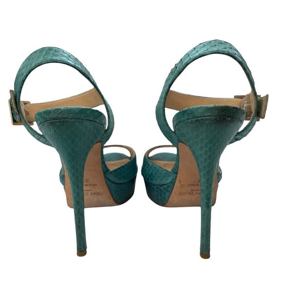 Jimmy Choo Linda Leather Green Python Snake Platform Sandals Ankle Strap 38 (8) - Picture 4 of 12